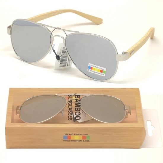 Bamboo Arm Polycarbonate Lens Sunglasses Sliver Mirror