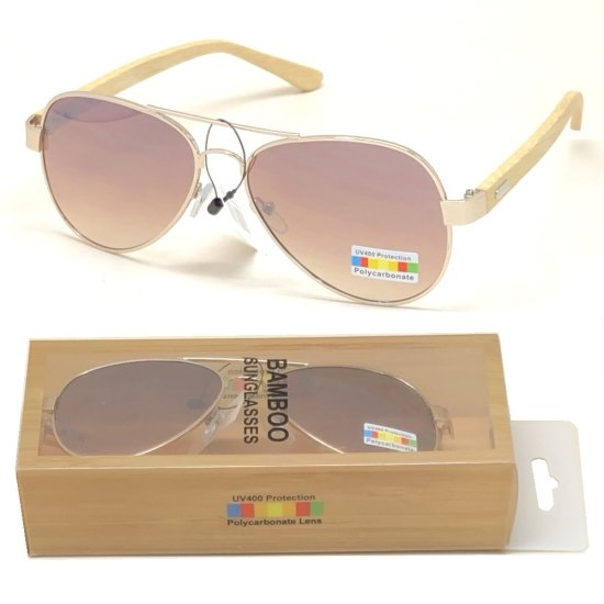 Bamboo Arm Polycarbonate Lens Sunglasses Brown