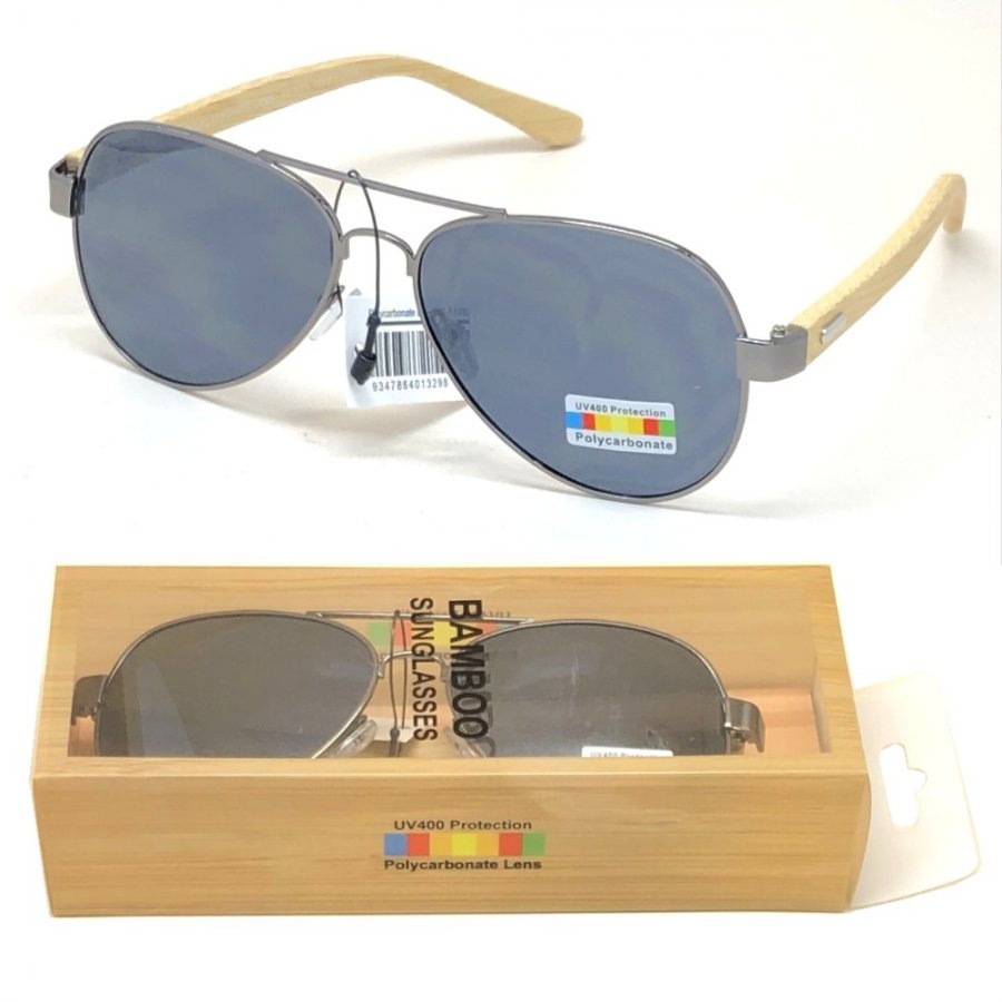 Bamboo Arm Polycarbonate Lens Sunglasses Dark Grey