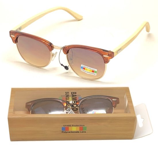 Bamboo Arm Polycarbonate Lens Sunglasses Brown