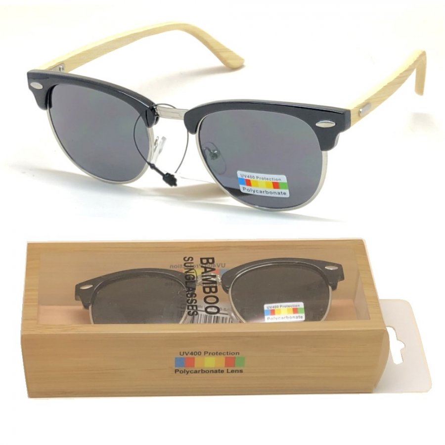 Bamboo Arm Polycarbonate Lens Sunglasses Dark Grey