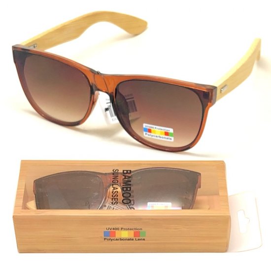 Bamboo Arm Polycarbonate Lens Sunglasses Brown