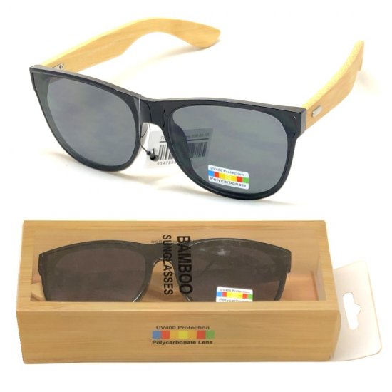 Bamboo Arm Polycarbonate Lens Sunglasses Dark Grey