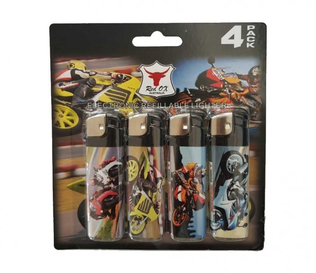 Bike Pack of 4 Electronic Gas Refillable Lighters RF-834-Bike-PK4