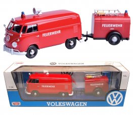 1:24 Volkswagen Type 2 (T1) - Fire Truck and Trailer (Red) MM79671FT 1:24 Volkswagen Type 2 (T1) - Fire Truck and Trailer (Red) MM79671FT
